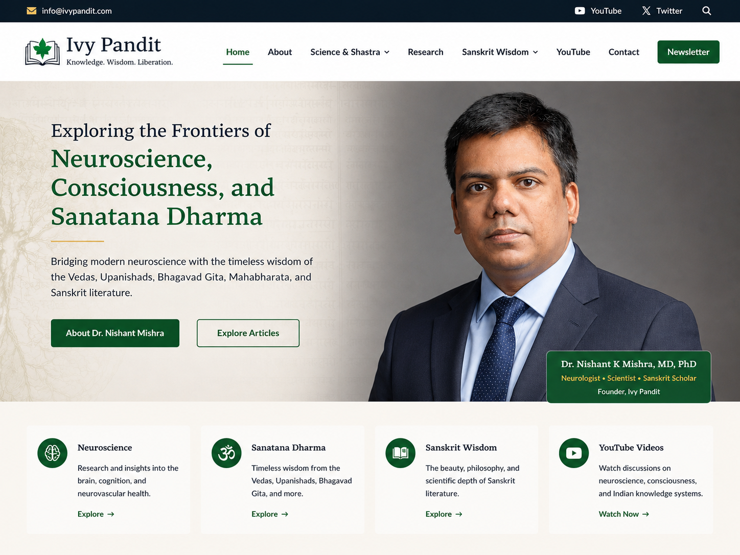 Ivy Pandit homepage featuring Dr. Nishant K Mishra
